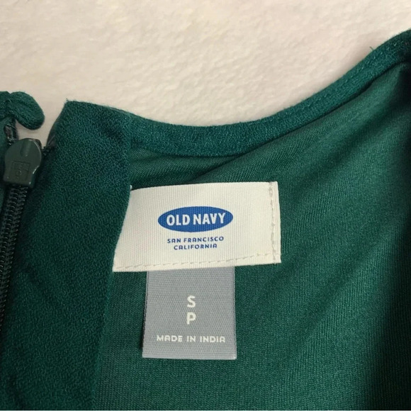 Old Navy dark green size small dress fully lined lining sleeve front ruffle - Picture 5 of 8